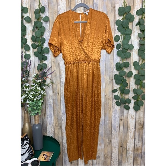 Joie Tau Silky Gold Leopard Print Jumpsuit - Picture 2 of 6